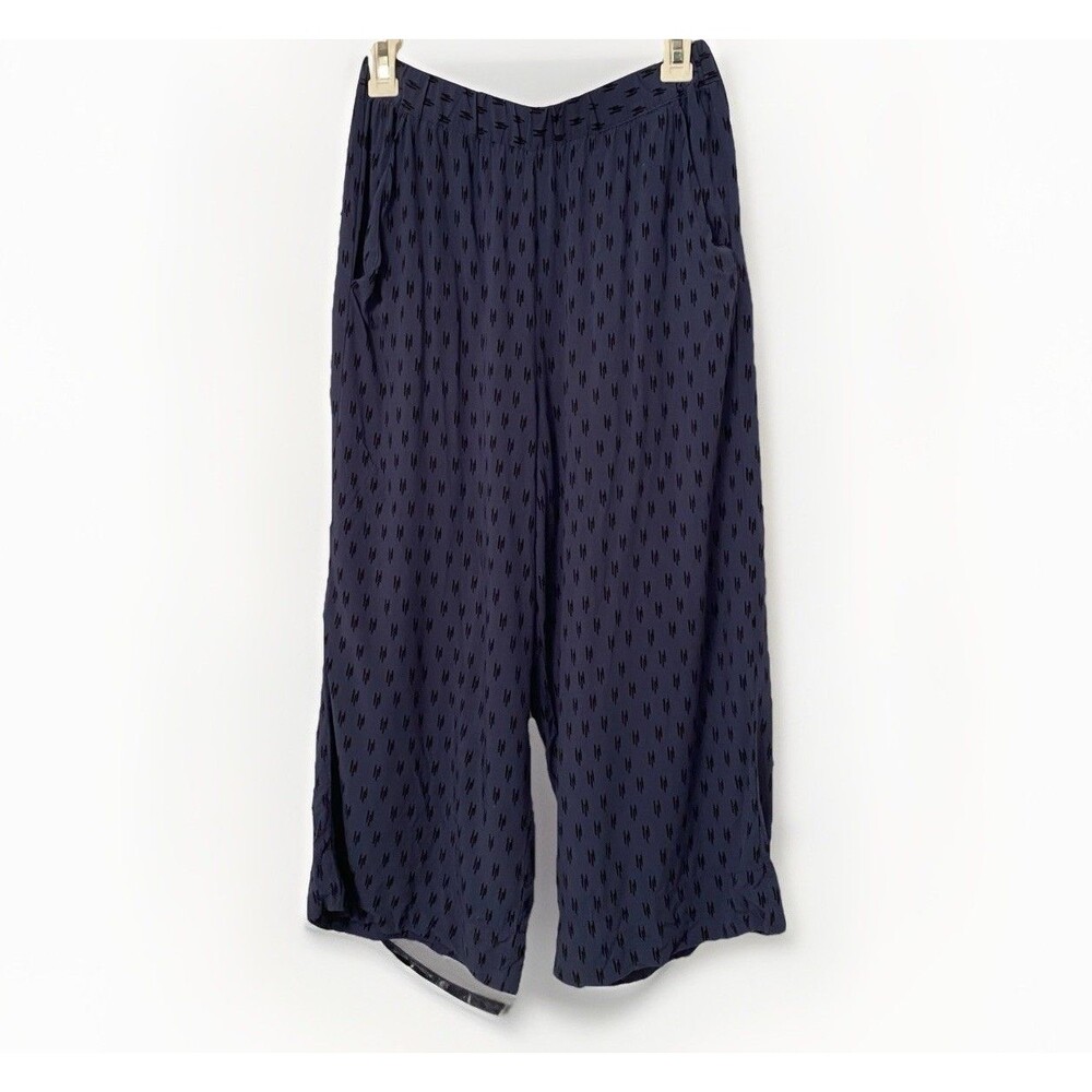 Women's Gap Wide Leg Cropped Pants Pull On Dark Blue Black Flowy Pockets Sz S